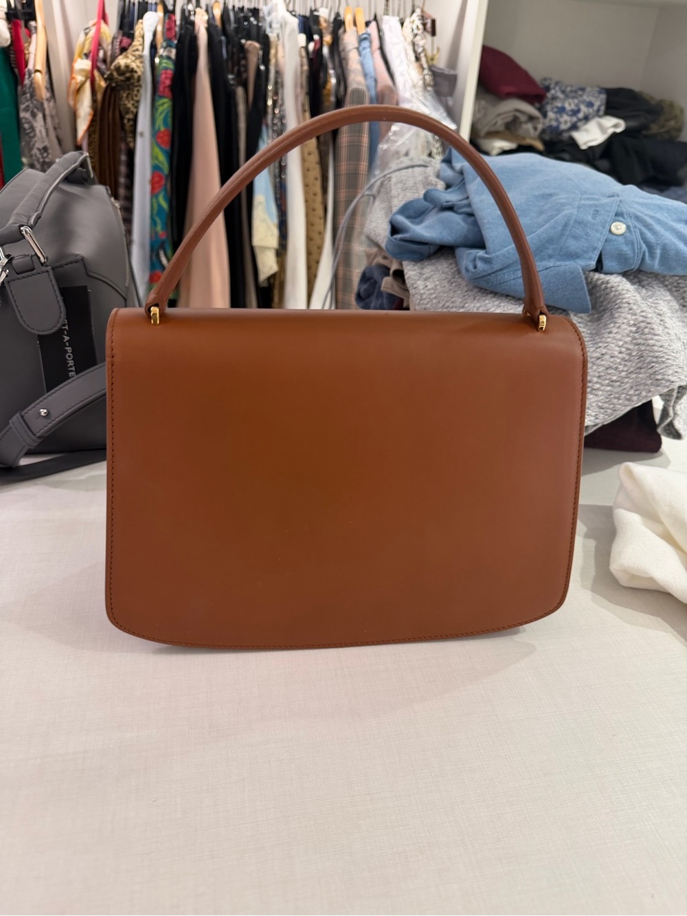 The Row Cognac Smooth Leather Top-Handle Mini Bag - Picture 3 of 5